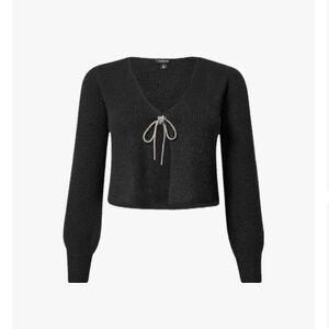 Torrid Black V-Neck Sweater with Bow Accent